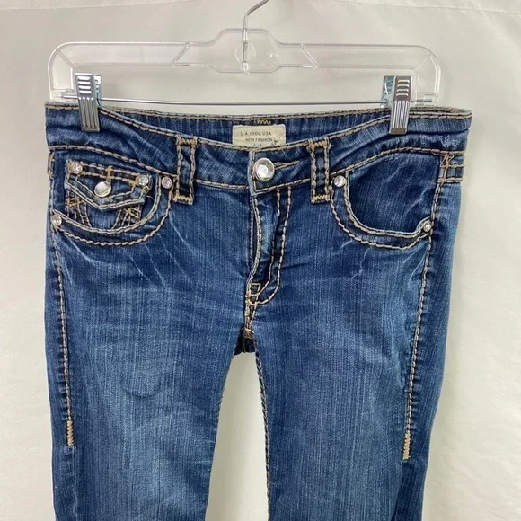 LA Idol USA New Fashion Size 9 Denim Blue Jeans - Picture 2 of 14